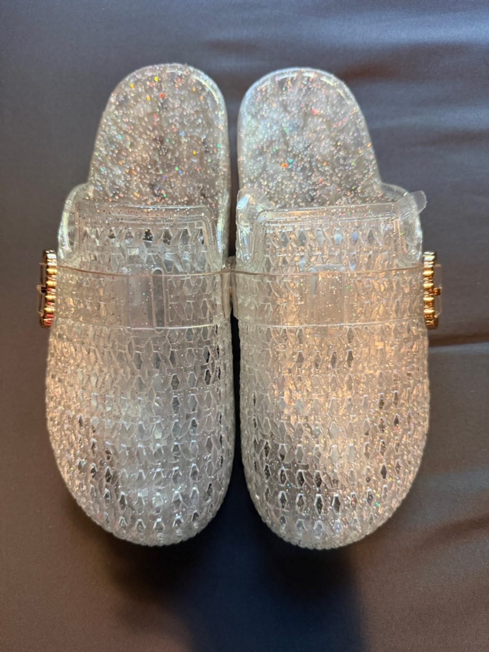 Crystal Clear Glitter Jelly Slip-On Mules - White